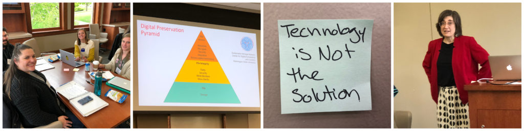 People at a workshop and a sticky note that says, "Technology is not the solution"