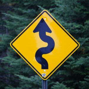 road sign with curvy road