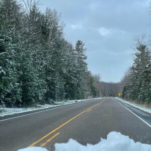 Snowy road in Bowler, WI, November 2022