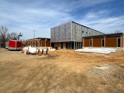 The front entrance of the new library