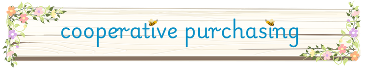 Cooperative Purchasing header on a garden sign with flowers and vines and bees