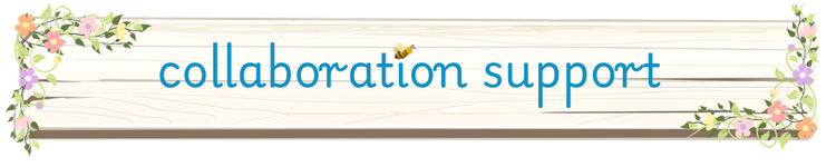 Collaboration Support header on a garden sign with flowers and vines and bees