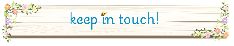 Keep in Touch header on a garden sign with flowers and vines and bees